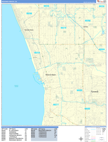 Redondo Beach Zip Code Wall Map